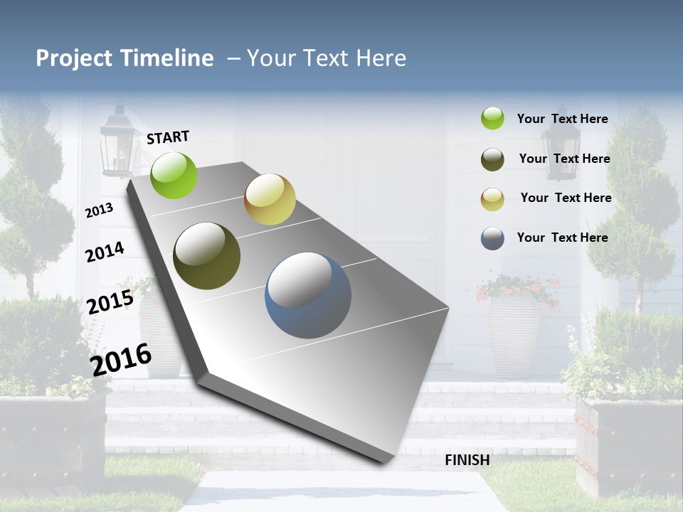 A White House With Potted Plants And A White Door PowerPoint Template