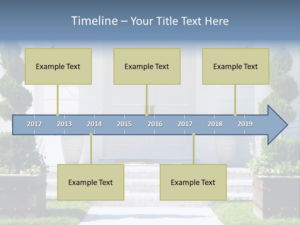 A White House With Potted Plants And A White Door PowerPoint Template