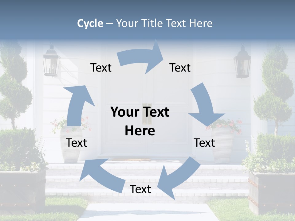 A White House With Potted Plants And A White Door PowerPoint Template