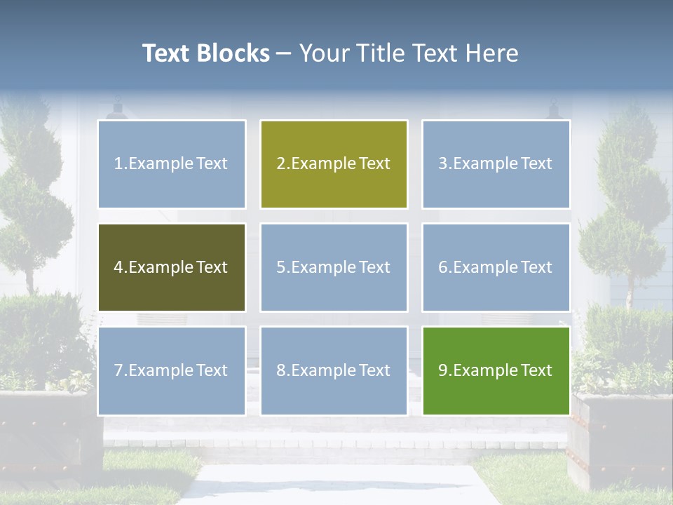 A White House With Potted Plants And A White Door PowerPoint Template
