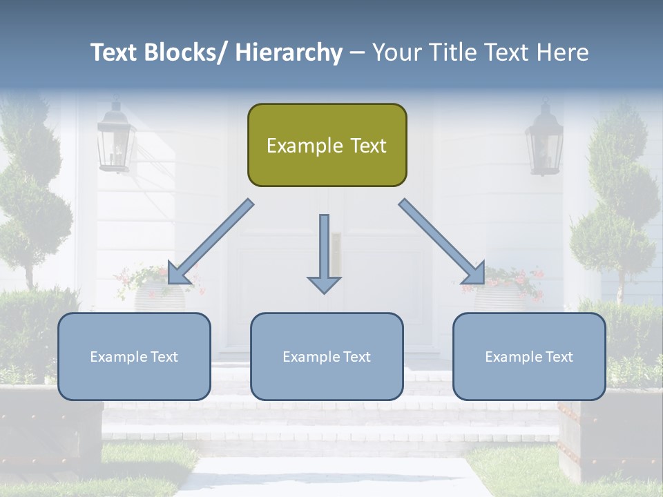 A White House With Potted Plants And A White Door PowerPoint Template