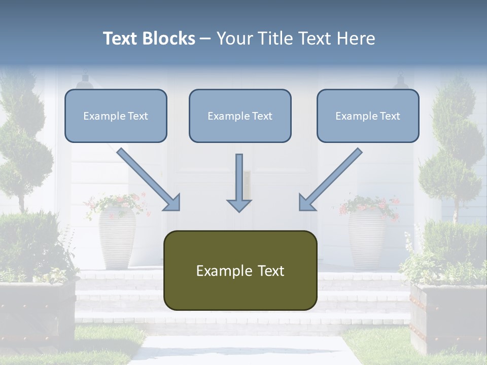 A White House With Potted Plants And A White Door PowerPoint Template