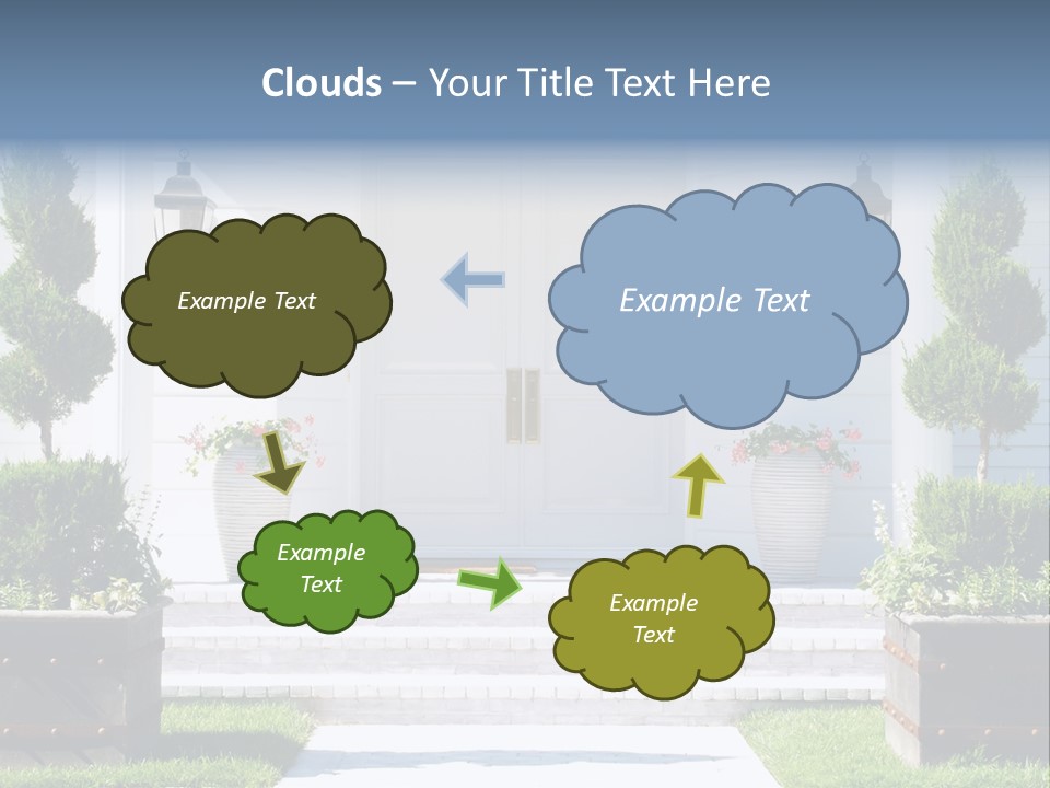 A White House With Potted Plants And A White Door PowerPoint Template