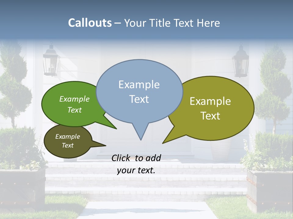 A White House With Potted Plants And A White Door PowerPoint Template