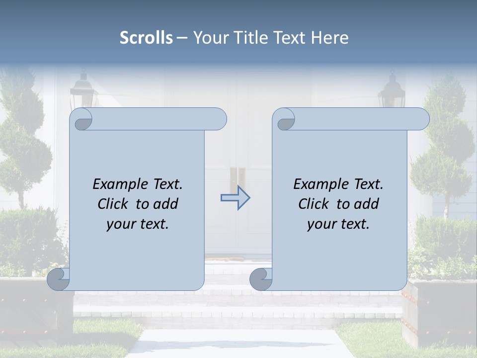 A White House With Potted Plants And A White Door PowerPoint Template