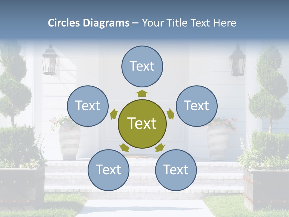 A White House With Potted Plants And A White Door PowerPoint Template