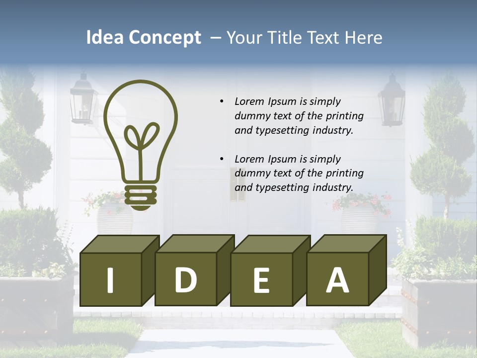 A White House With Potted Plants And A White Door PowerPoint Template