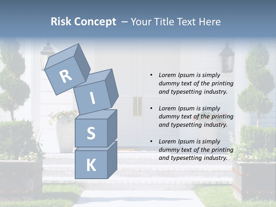 A White House With Potted Plants And A White Door PowerPoint Template