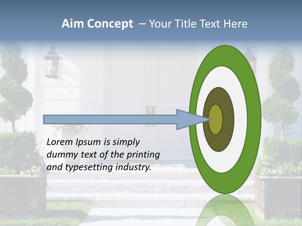 A White House With Potted Plants And A White Door PowerPoint Template