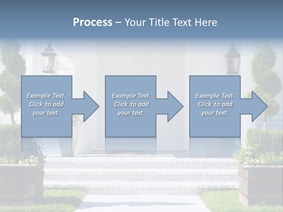 A White House With Potted Plants And A White Door PowerPoint Template