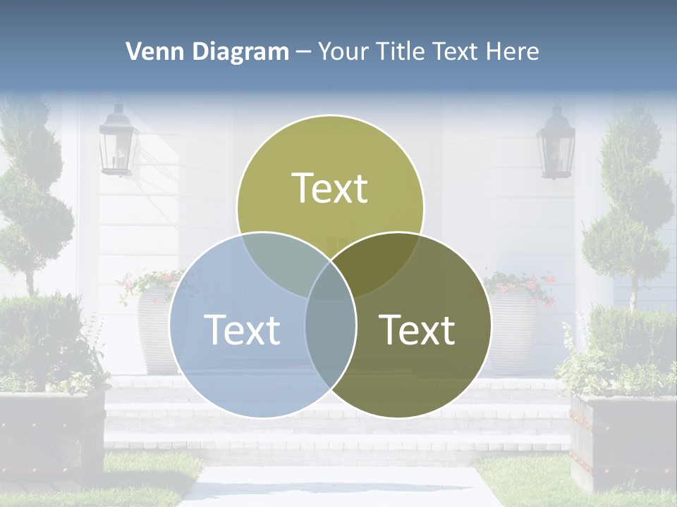 A White House With Potted Plants And A White Door PowerPoint Template