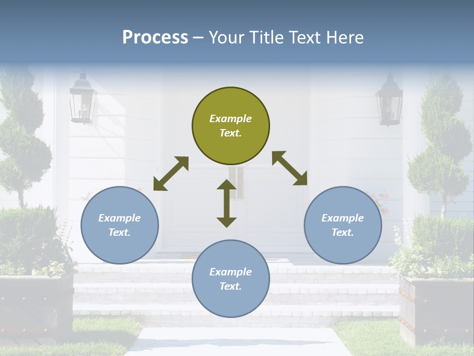 A White House With Potted Plants And A White Door PowerPoint Template