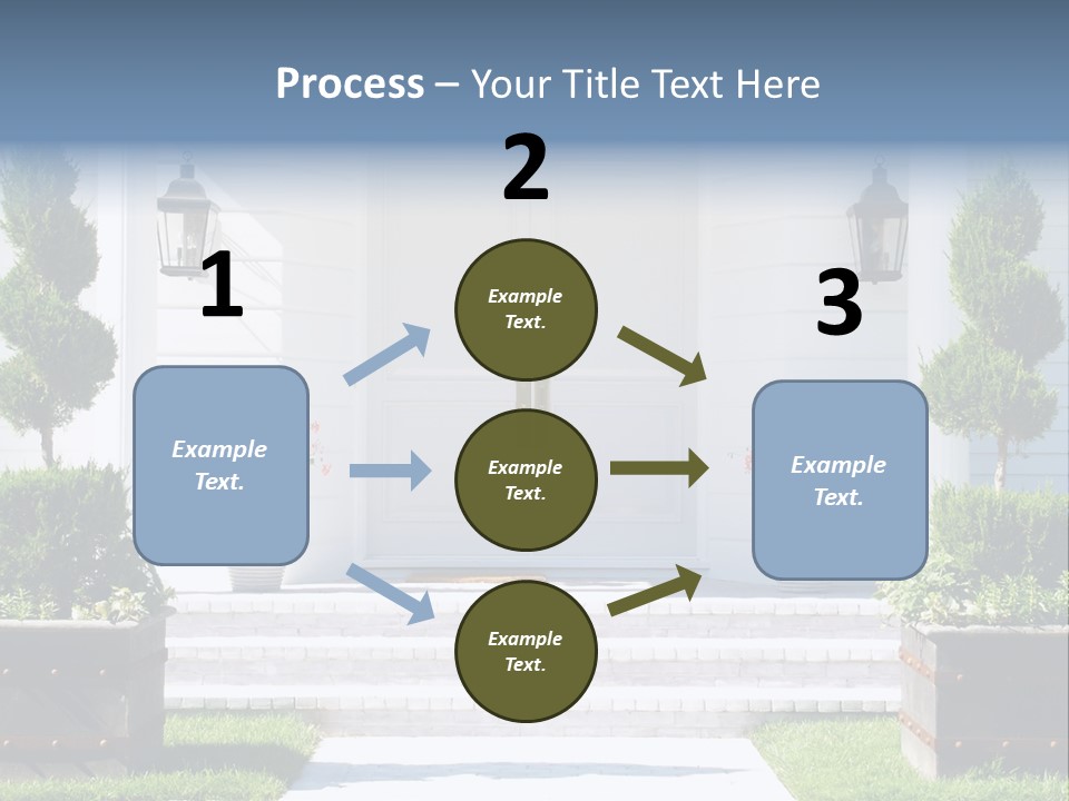 A White House With Potted Plants And A White Door PowerPoint Template