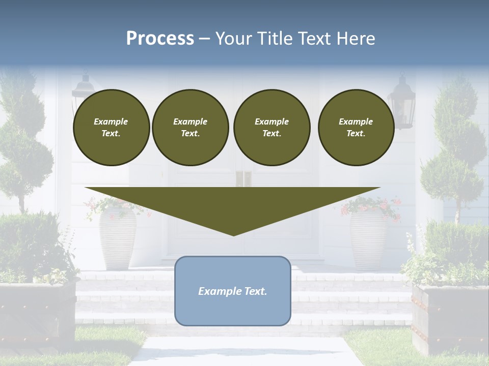 A White House With Potted Plants And A White Door PowerPoint Template