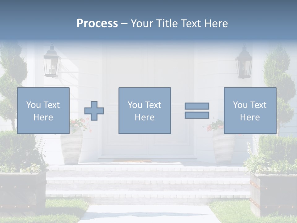A White House With Potted Plants And A White Door PowerPoint Template