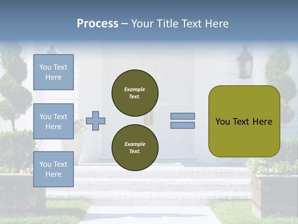 A White House With Potted Plants And A White Door PowerPoint Template