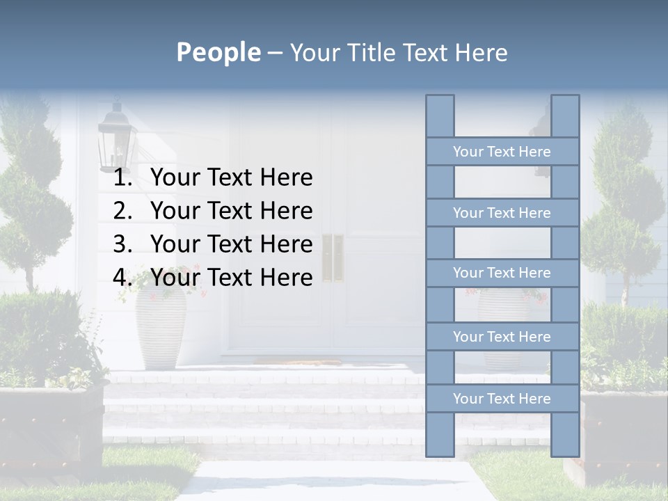 A White House With Potted Plants And A White Door PowerPoint Template