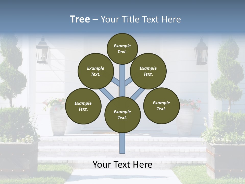 A White House With Potted Plants And A White Door PowerPoint Template