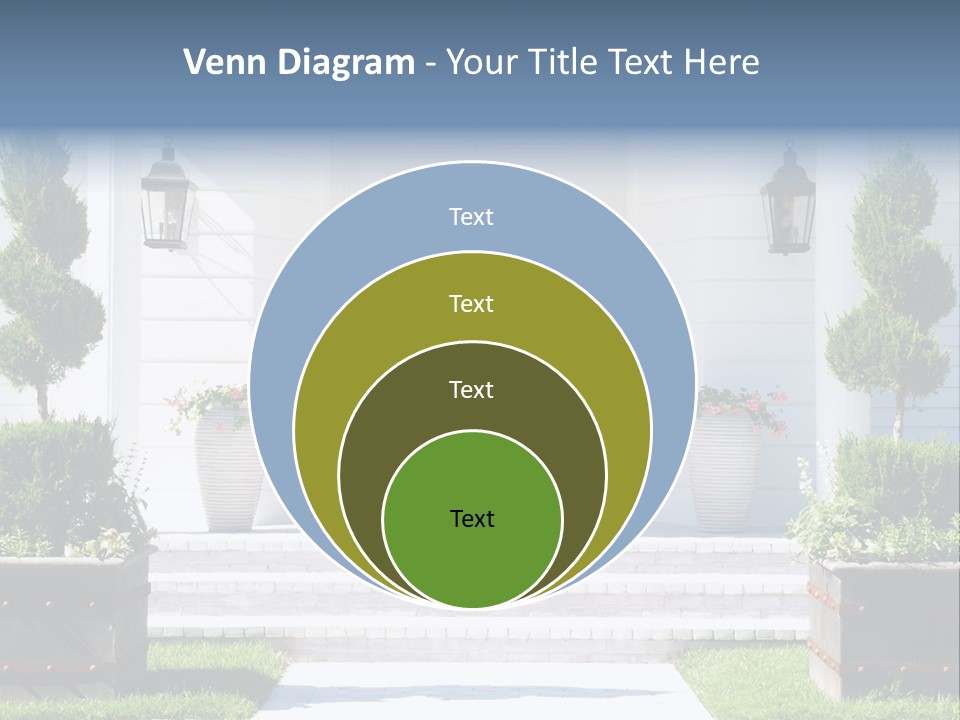 A White House With Potted Plants And A White Door PowerPoint Template