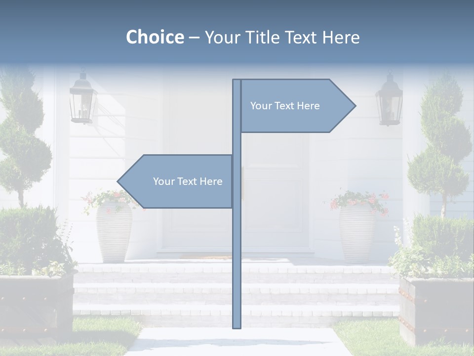A White House With Potted Plants And A White Door PowerPoint Template