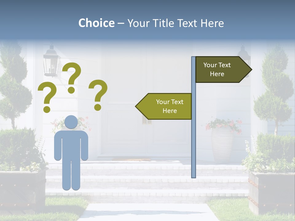 A White House With Potted Plants And A White Door PowerPoint Template