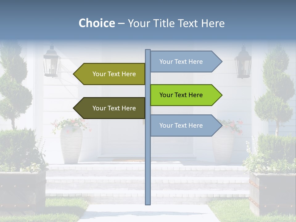 A White House With Potted Plants And A White Door PowerPoint Template