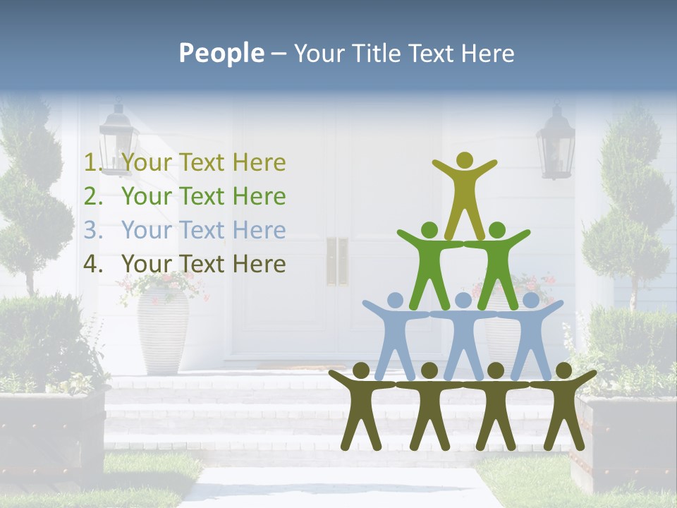 A White House With Potted Plants And A White Door PowerPoint Template