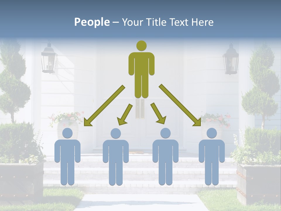 A White House With Potted Plants And A White Door PowerPoint Template