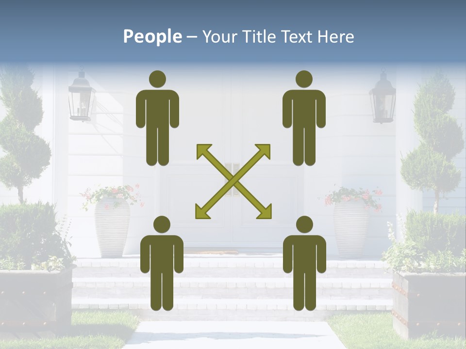 A White House With Potted Plants And A White Door PowerPoint Template