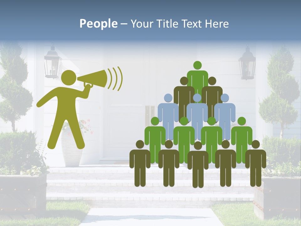 A White House With Potted Plants And A White Door PowerPoint Template