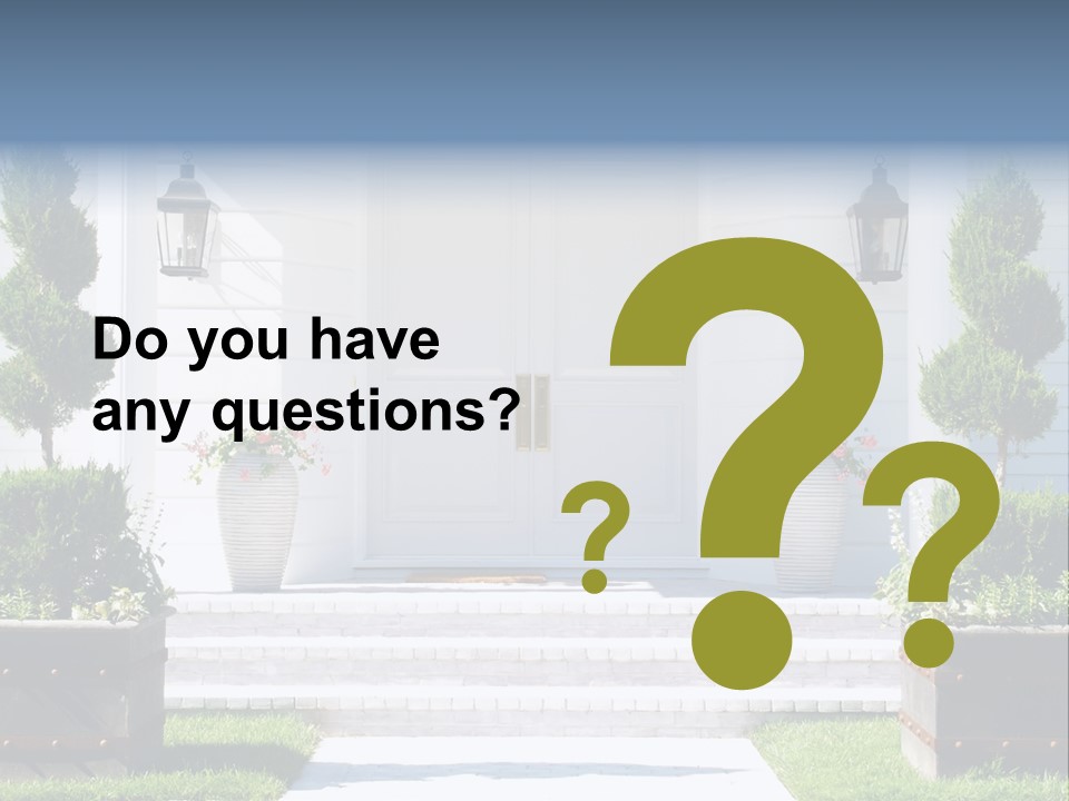 A White House With Potted Plants And A White Door PowerPoint Template