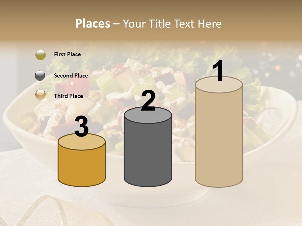 A White Bowl Filled With A Salad On Top Of A Table PowerPoint Template