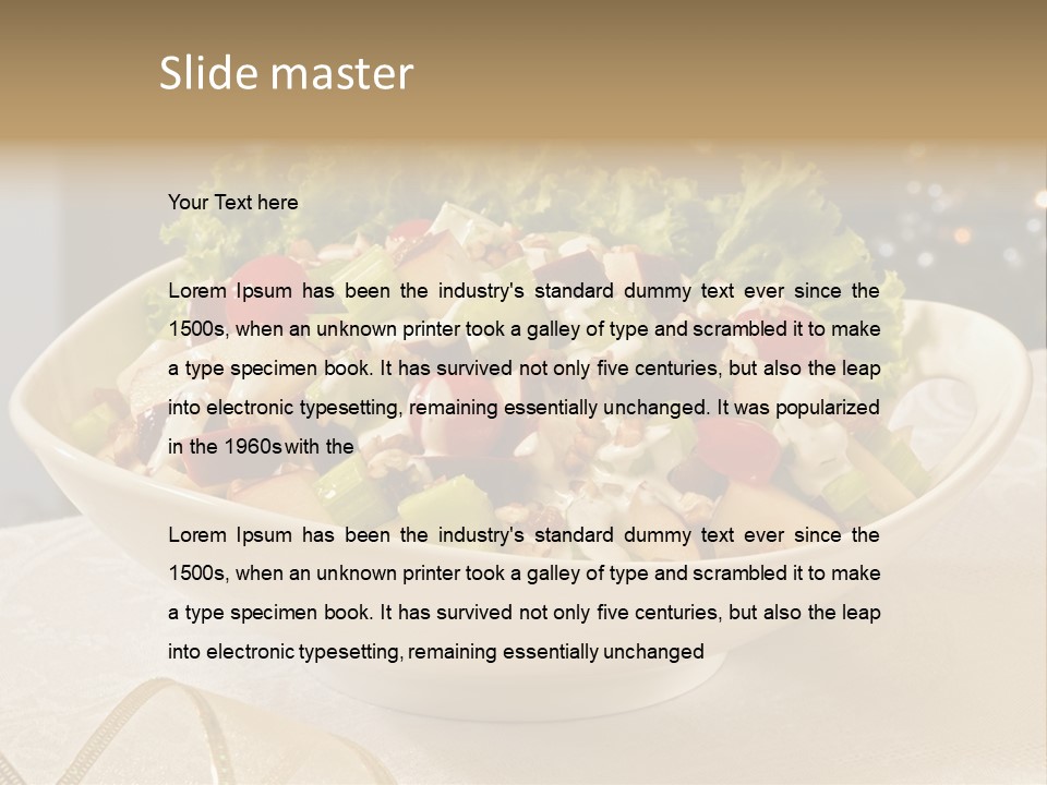 A White Bowl Filled With A Salad On Top Of A Table PowerPoint Template