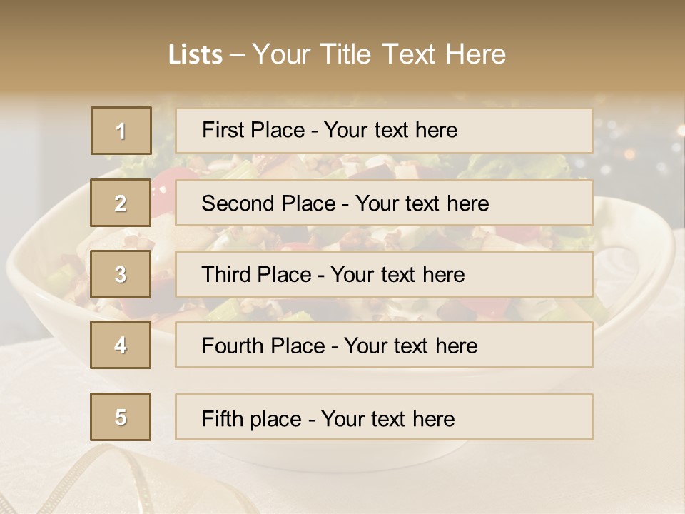 A White Bowl Filled With A Salad On Top Of A Table PowerPoint Template