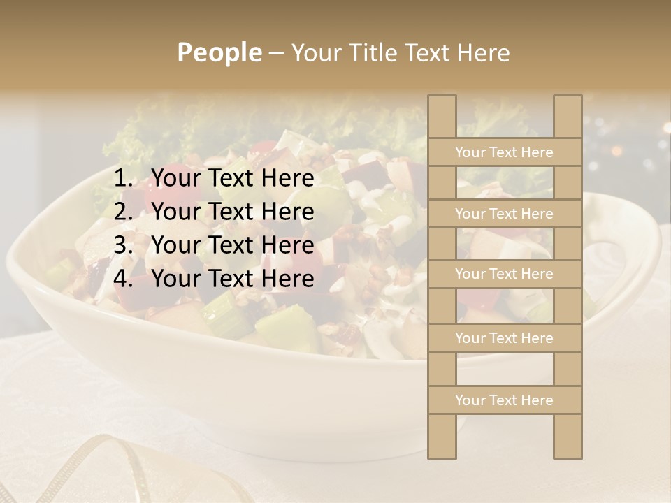 A White Bowl Filled With A Salad On Top Of A Table PowerPoint Template