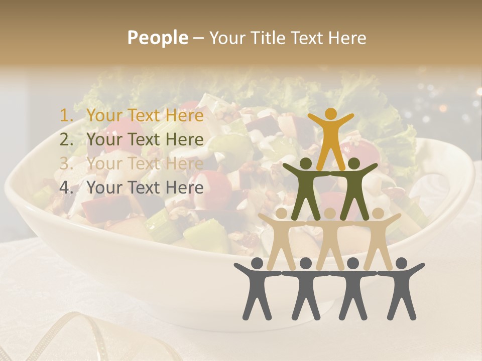 A White Bowl Filled With A Salad On Top Of A Table PowerPoint Template