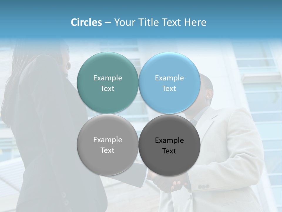 Two Business People Shaking Hands In Front Of A Building PowerPoint Template