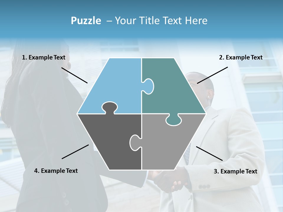 Two Business People Shaking Hands In Front Of A Building PowerPoint Template