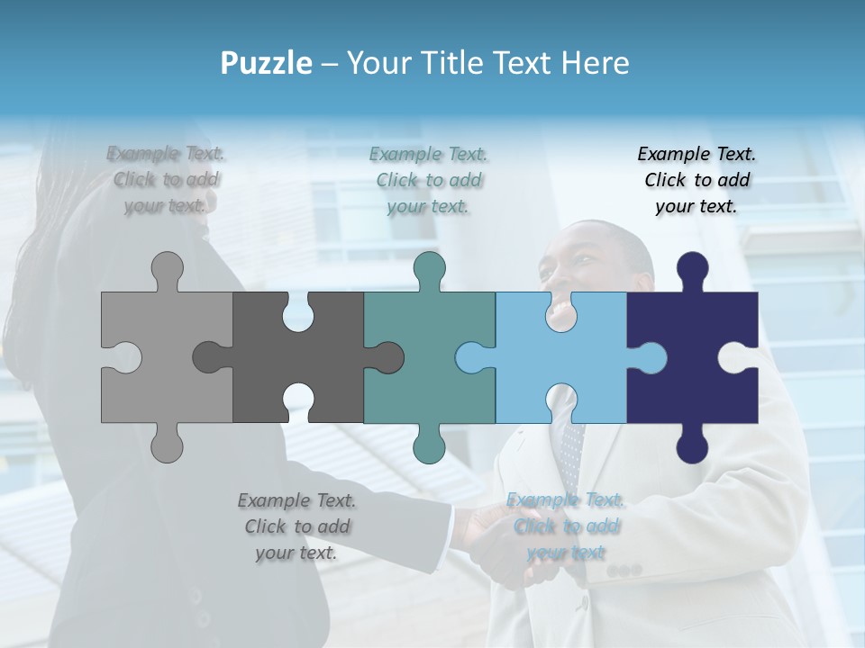 Two Business People Shaking Hands In Front Of A Building PowerPoint Template