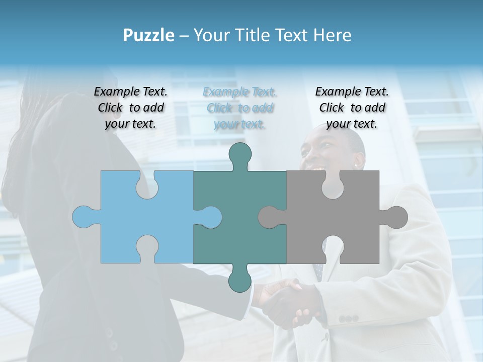 Two Business People Shaking Hands In Front Of A Building PowerPoint Template