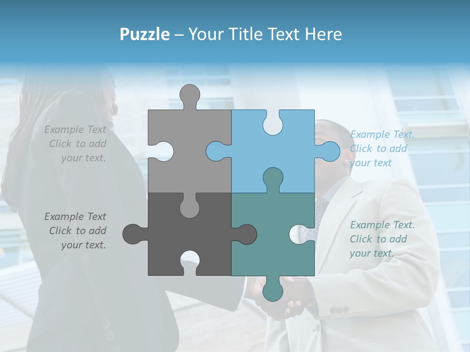 Two Business People Shaking Hands In Front Of A Building PowerPoint Template