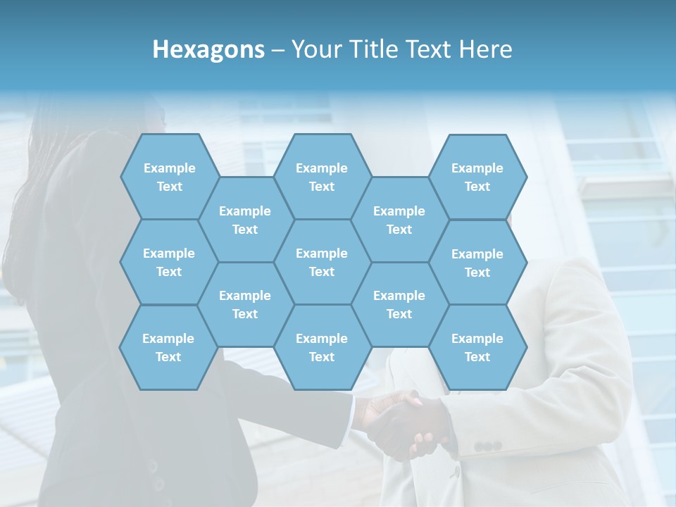 Two Business People Shaking Hands In Front Of A Building PowerPoint Template