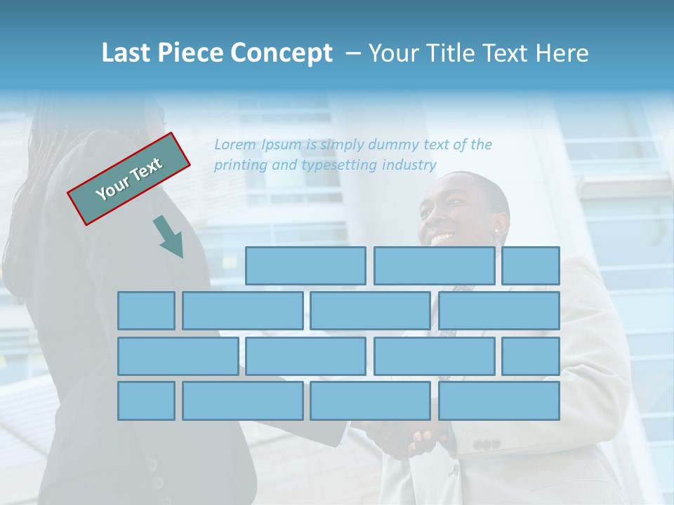 Two Business People Shaking Hands In Front Of A Building PowerPoint Template