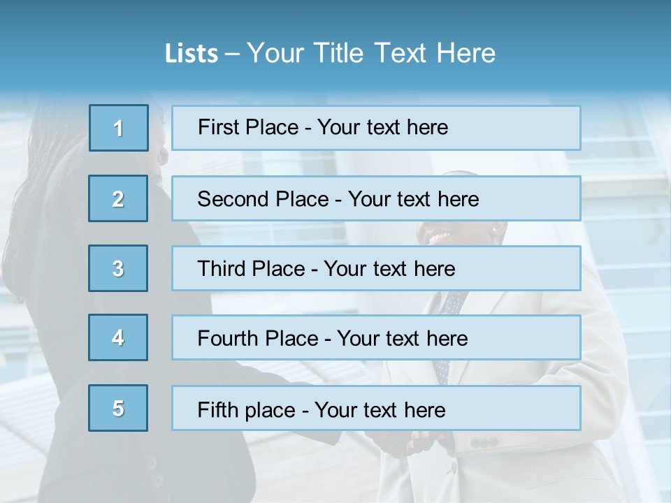 Two Business People Shaking Hands In Front Of A Building PowerPoint Template