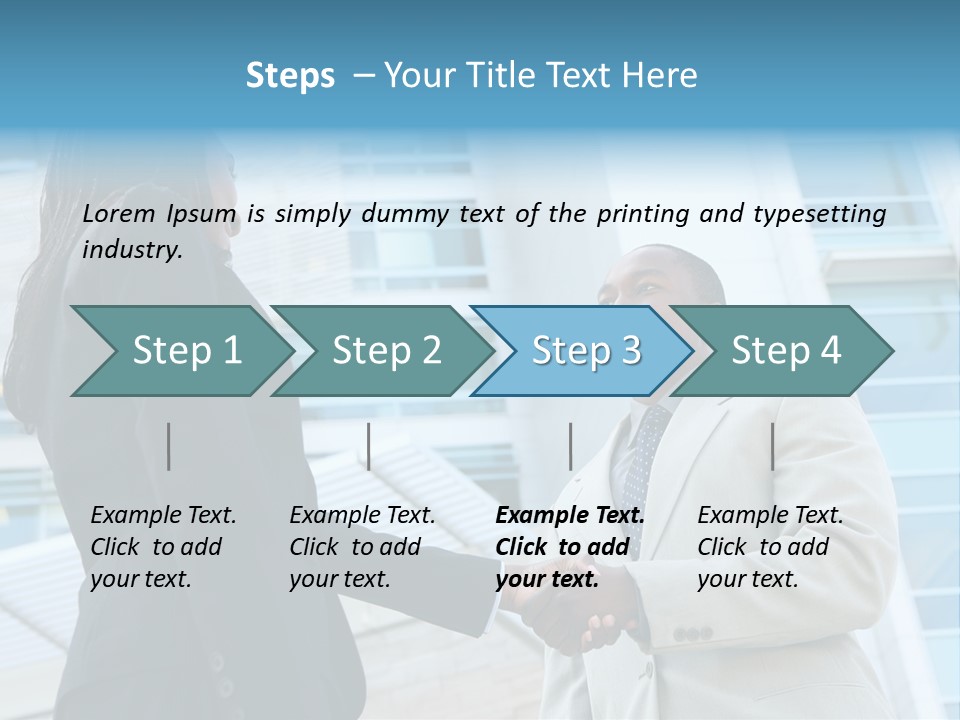 Two Business People Shaking Hands In Front Of A Building PowerPoint Template