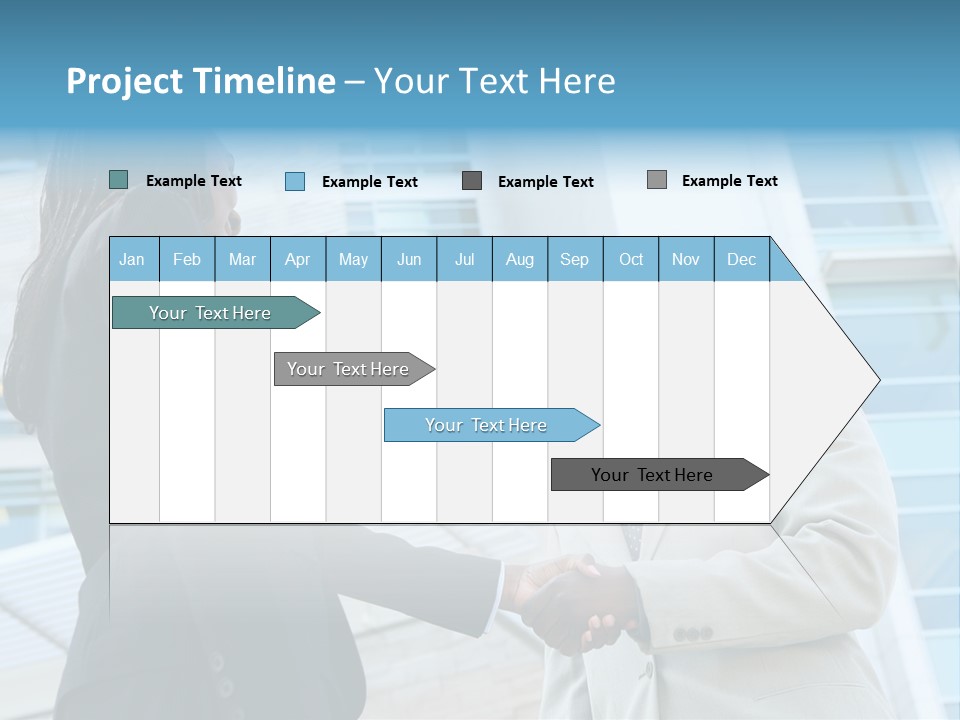 Two Business People Shaking Hands In Front Of A Building PowerPoint Template