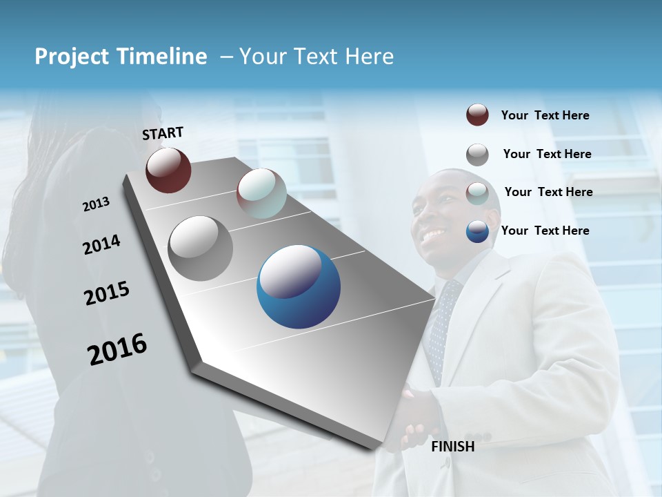 Two Business People Shaking Hands In Front Of A Building PowerPoint Template