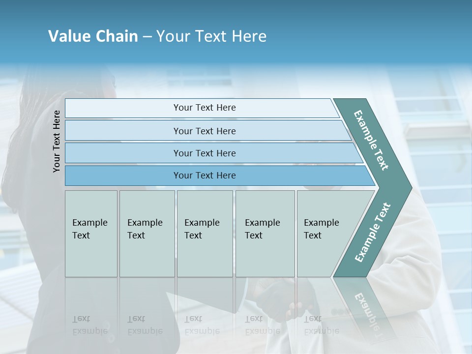 Two Business People Shaking Hands In Front Of A Building PowerPoint Template