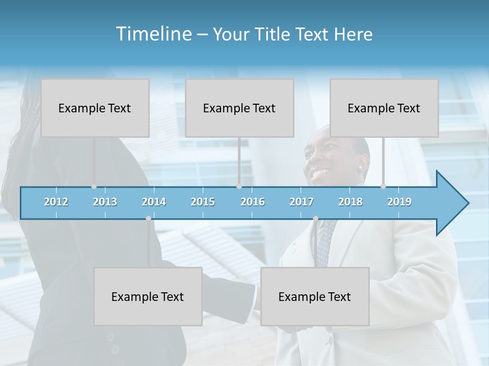 Two Business People Shaking Hands In Front Of A Building PowerPoint Template