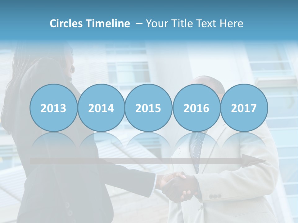 Two Business People Shaking Hands In Front Of A Building PowerPoint Template